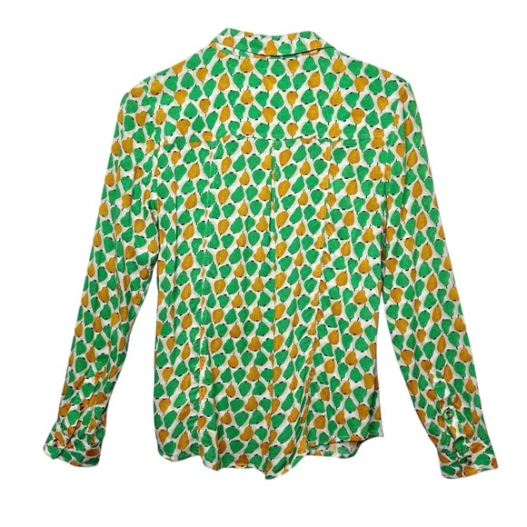 Anthropologie Conversations Pear Print Women’s Summer Button Front Shirt Sz 0 - Picture 9 of 12
